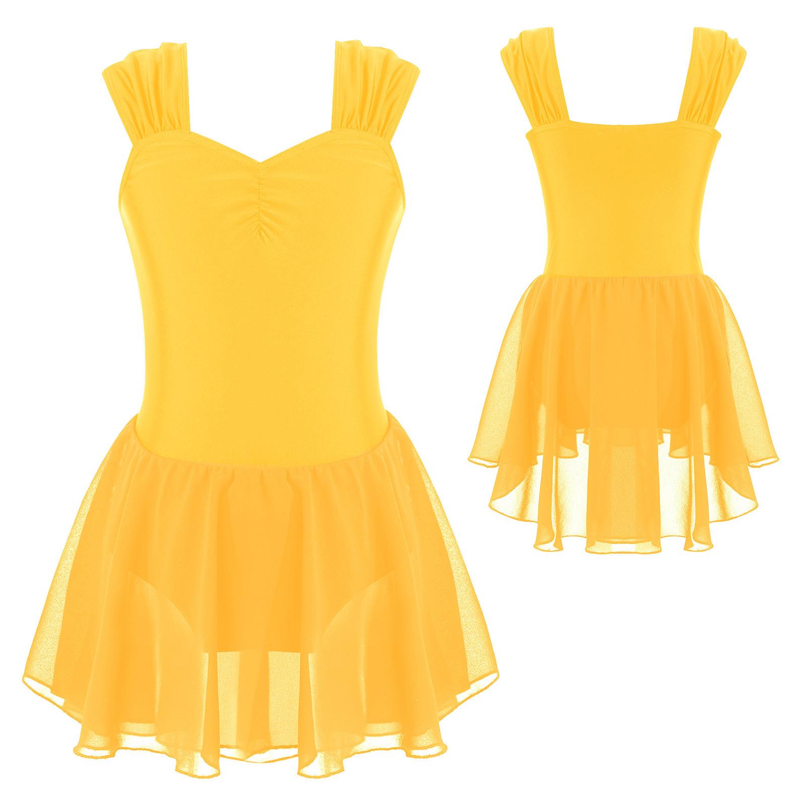 Kinder Mädchen Ballett Tutu Prinzessin Kleid Lyrical Dance Kostüme Gymnastik Trikot Moderne Lyrical Ballroom Dancewear Fancy Skating 11-12 Years gelb