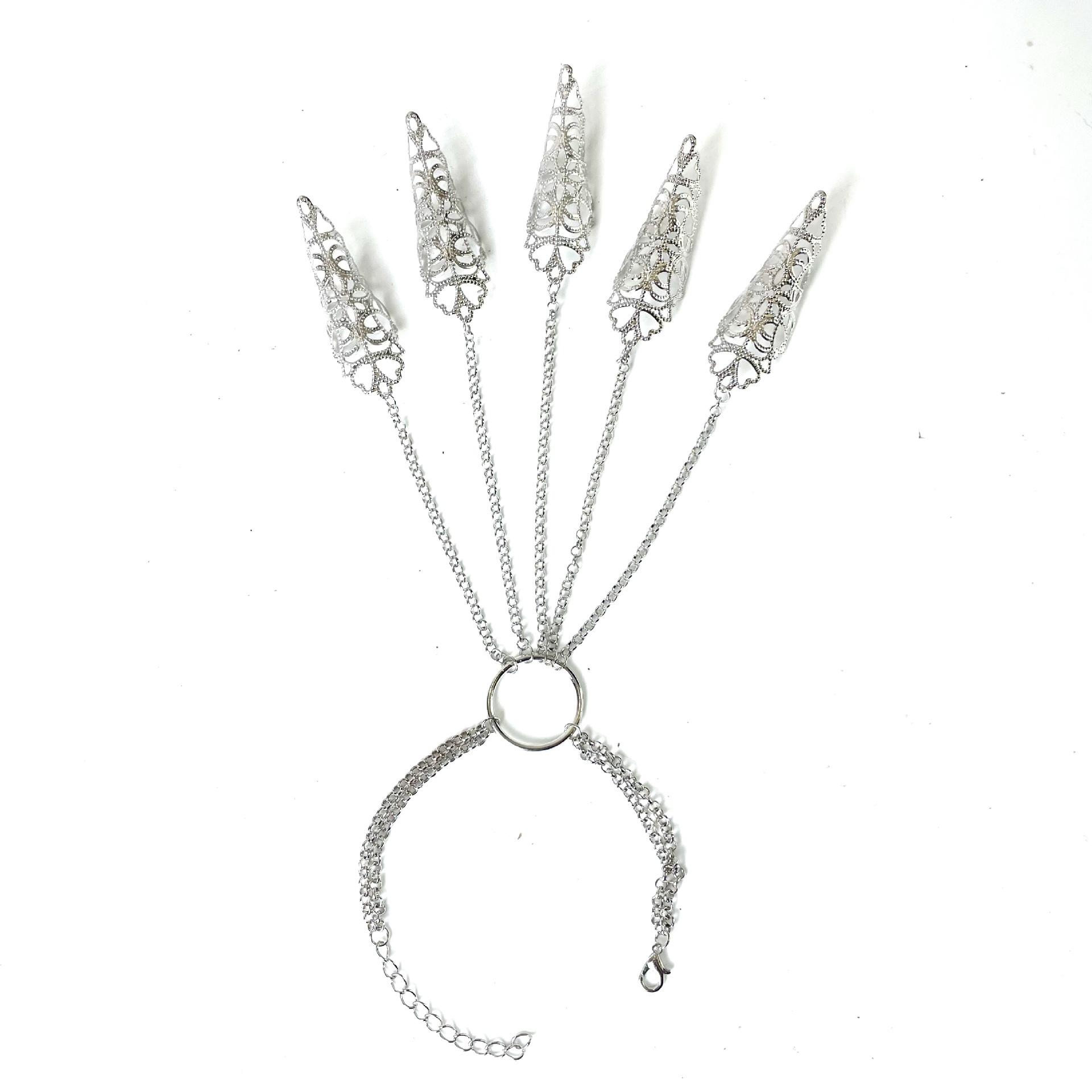 Europäischer und Amerikanischer Halloween Gothic Fingerarmband Punk Geist Rückenketten Schmuck Verjüngter Nagel Kettenring Schmuck silber
