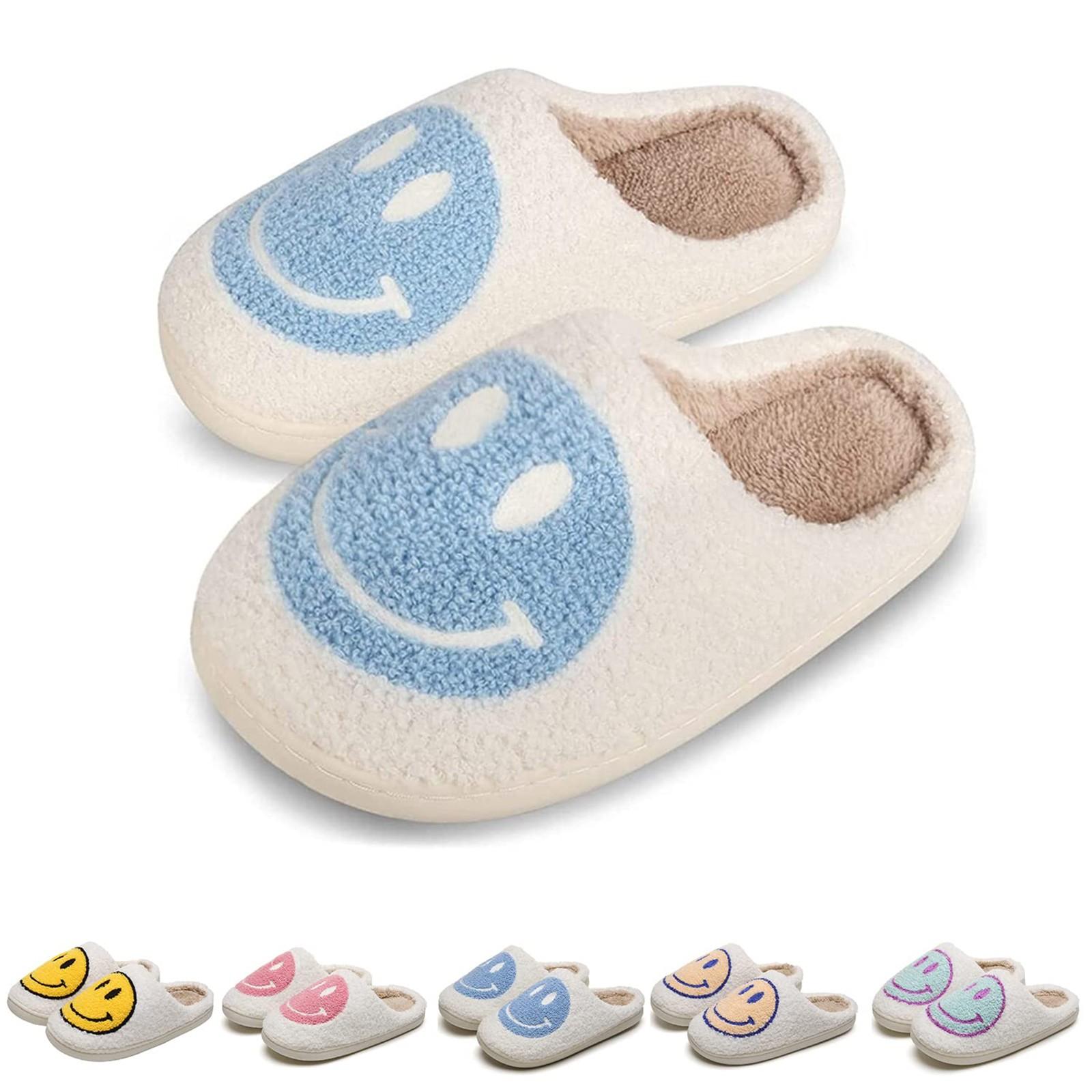 Gesichts-Hausschuhe für Kinder, Happy Face Hausschuhe, weicher Plüsch, warme Hausschuhe, rutschfeste Winter-Hausschuhe für Jungen und Mädchen 38 himmelblaue