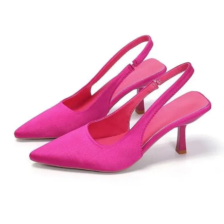 Sommer Frauen Heels Sandalen Rot Spitz Slingback Sandalen Schuhe Grün Schwarz Lila Kitten Heels Party Prom Damen Stilettos 35