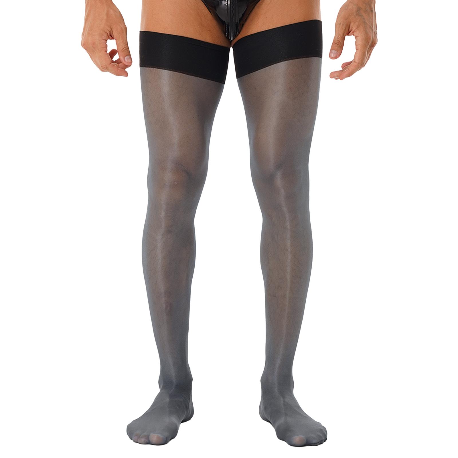 Herren glänzende dehnbare Strümpfe, hohe transparente Socken, Sissy-Strumpfwaren, Socken, Unterwäsche, Overknee-Strümpfe, Kostümzubehör One Size grau