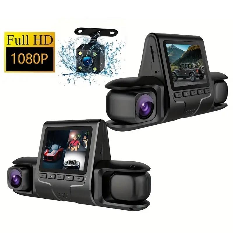 2-Zoll-Dashcam mit 3 Linsen, vorne und hinten, innen, 1080P, Auto-DVR, Armaturenbrettkamera, 170 ° Weitwinkel, Nachtsicht, G-Sensor, Loop-Aufnahme, Auto-DVR schwarz