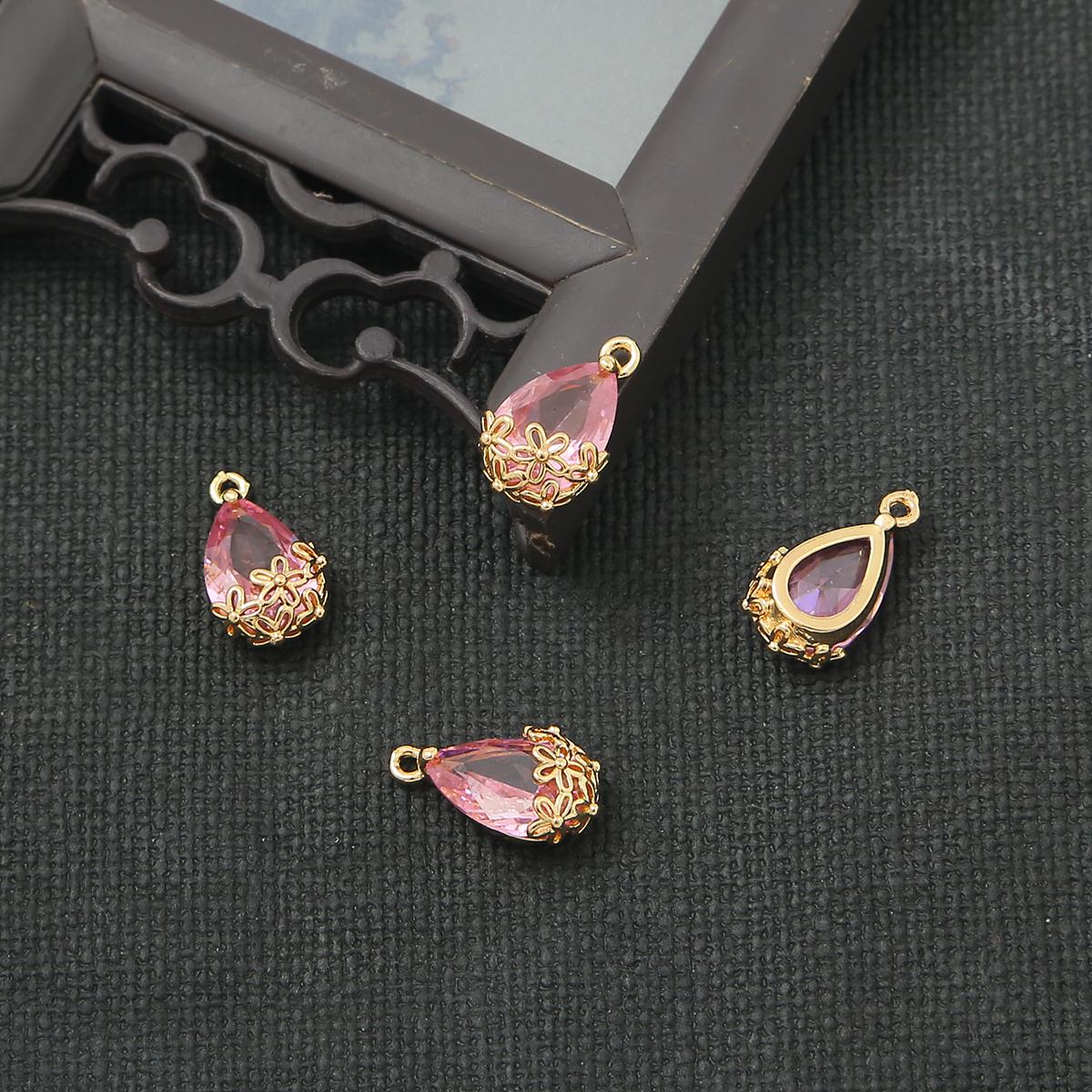 Kupfer Antiker Anhänger Dekorativer Rand Wassertropfen Charms DIY Teile für Schmuckherstellung Zubehör Zubehör 9×16mm rosa