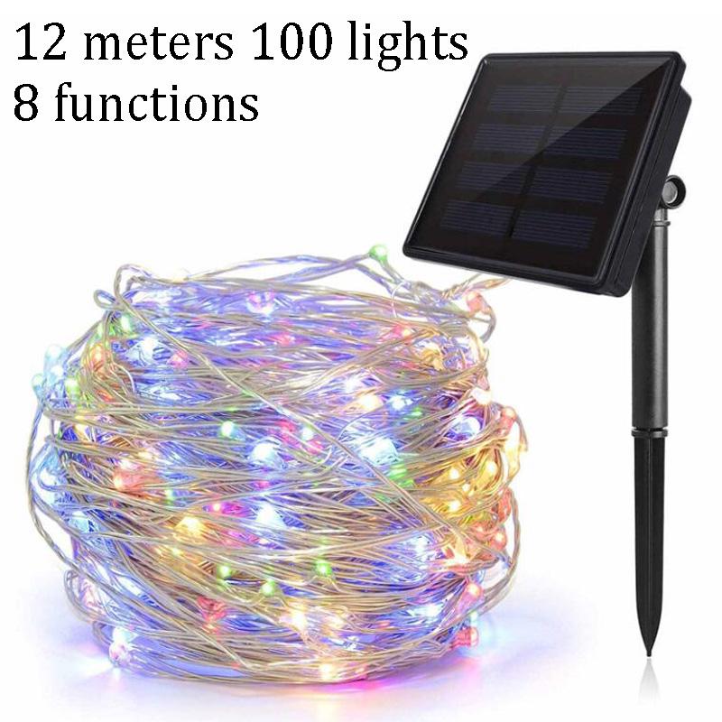 Solarbetriebene Lichterkette mit 8 Modi, Feen-Kupferdraht-Lichterkette für Weihnachtsgartendekoration solar light-12 M bunt