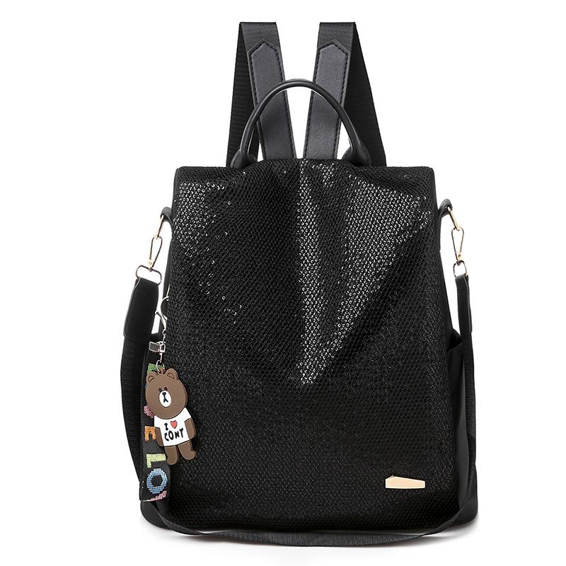 Modischer Pailletten-Rucksack für Damen Neuer koreanischer multifunktionaler Outdoor-Reise-Rucksack Wasserdichter lässiger Diebstahlschutz-Rucksack black