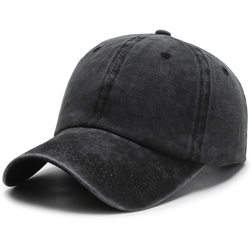 Neue Unisex-Kappe, verstellbar, gewaschene Baumwolle, einfarbig, einfarbig, Baseballkappe, Streetwear, Freizeithut, Kappe 54cm-60cm schwarz
