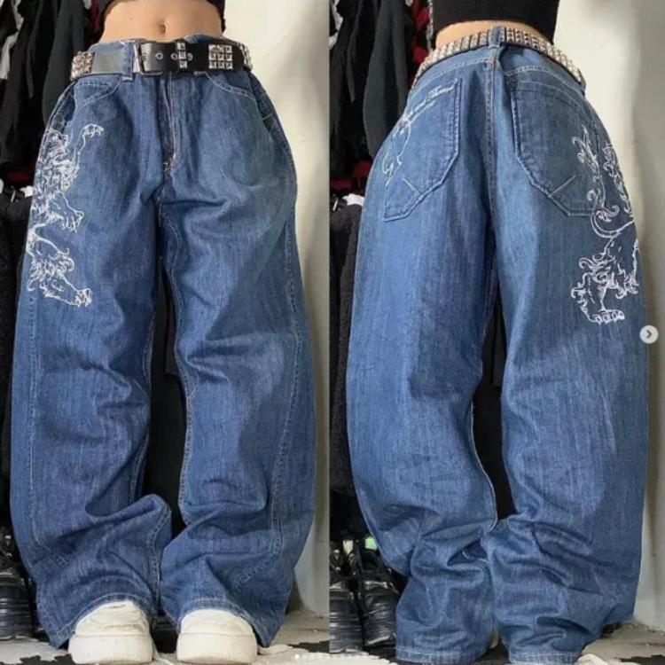 Neue Retro Amerikanische Street Hip-Hop Baggy Jeans Damen Y2K Harajuku Hohe Taille Weites Bein Hose Gothic Weite Hose Street Pants XXL