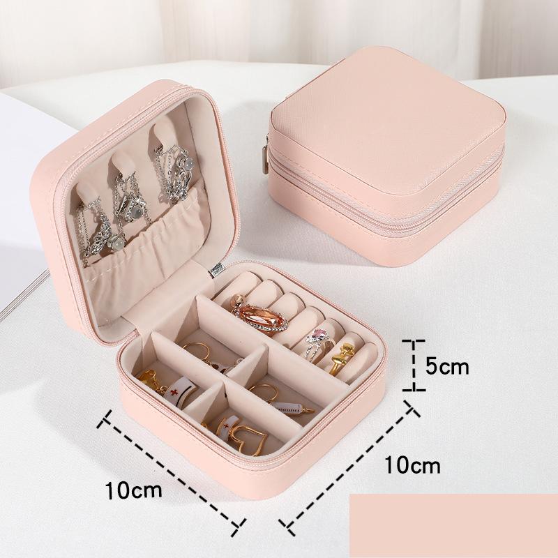 Schmuck Organizer Display Reise Schmuck Fall Boxen Tragbare Medaillon Halskette Schmuck Box Leder Lagerung Ohrring Ring Halter rosa