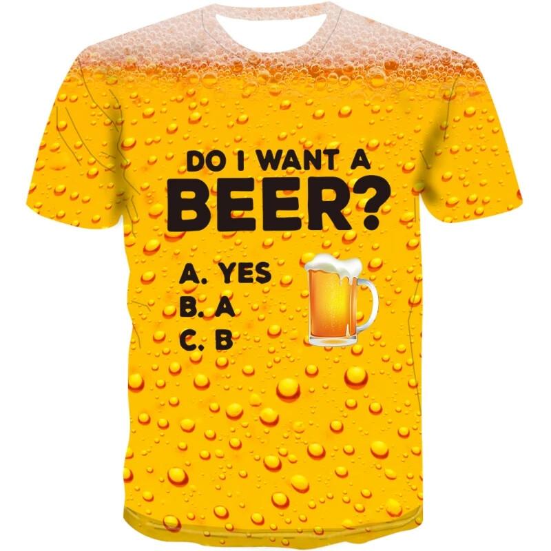 Mode Cooles Gelbes T-Shirt Fanta Getränk Bier 3D Gedruckter Stil Lässig Schnelltrocknendes T-Shirt Rundhals Herren Tops M