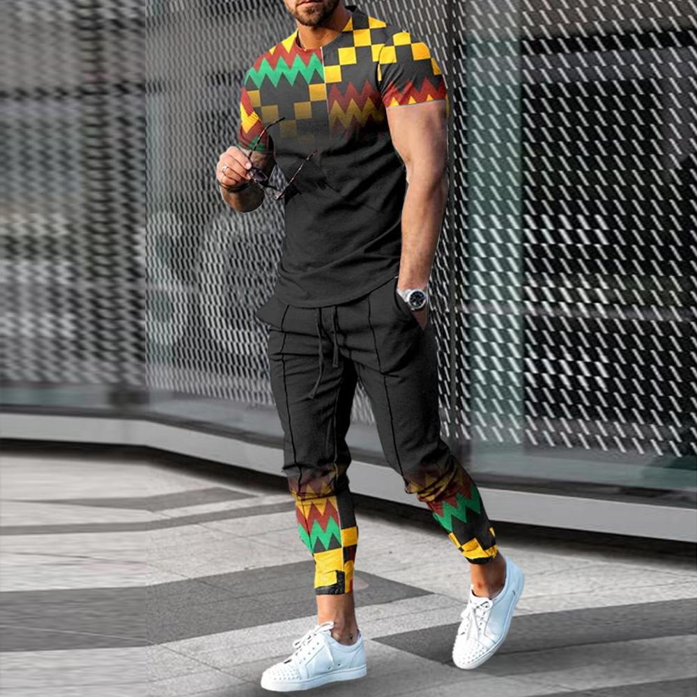 Herren T-Shirt Hosen Sets Sommer Kurzarm Übergroße T-Shirts Jogginghosen Anzüge Bedruckte Oberteile Hosen Trainingsanzüge Herrenbekleidung 2XL