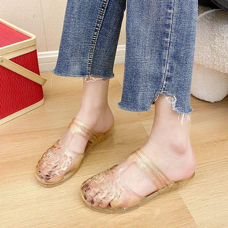 Kristallsandalen für Damen-Outdoor-Bekleidung Sommer Neuer Stil Rutschfest Hohl Atmungsaktiv Halbschuhe 40