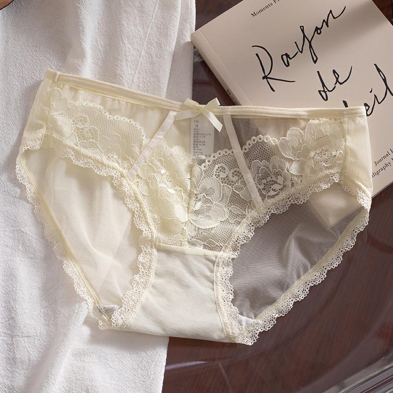 Sexy Hohlhöschen Damenunterwäsche Spitze Dreieckiges Netz Bequeme Höschen Mittlere Taille Große Größe XL nude