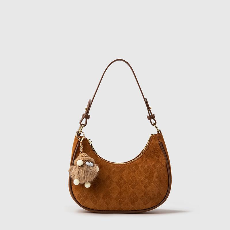 One-Shoulder Achseltasche Nische Mattierte Textur Crossbody Halbmondtasche Damen Kleine Tasche No doll brown