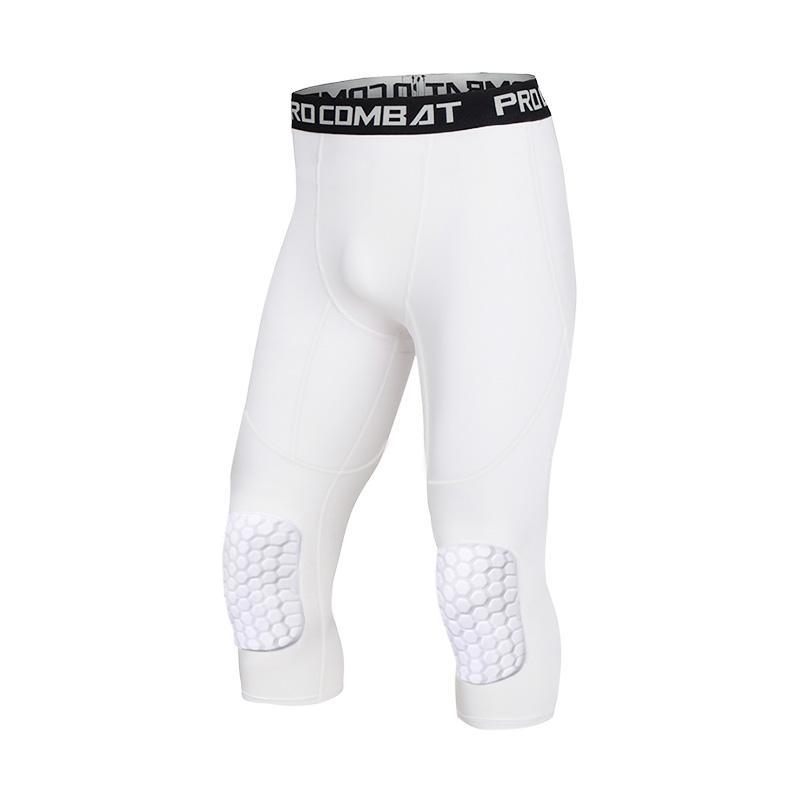 Basketball-Basisschicht, Knieschützer, kurze Hose, eng anliegend, für Training, Fitness, Laufen, Fußball, Fußball, Sport, 3/4-Röhrenhose, Anti-Kollision, Anti-Fall L weiß