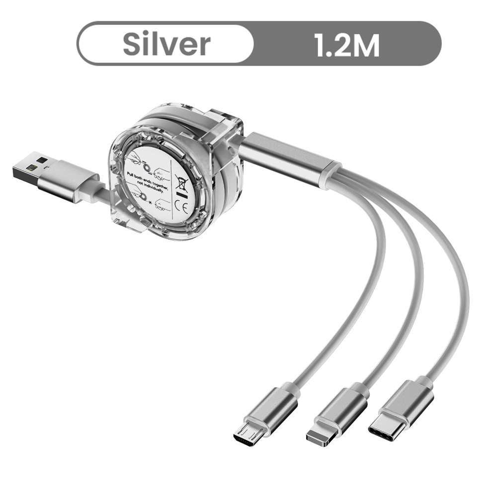 Stretch 3in1 iOS Typ C USB C Micro USB Ladegerät Kabel Für iPhone 12 13 14 5 6 7 8 X Samsung Kabel Draht Auto Ladung Handy Kabel 3 In 1 Cable silber