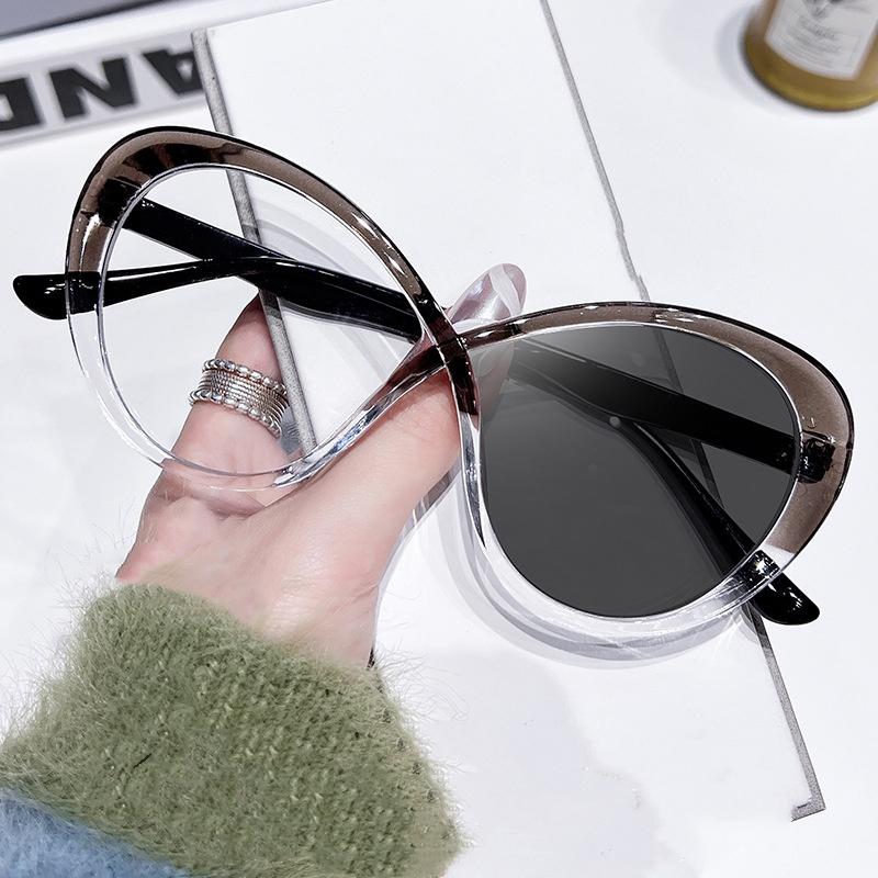 Neue modische Vintage-Sonnenbrille für Frauen, übergroße Katzenaugen-Farbwechsel-Sonnenbrille, schlichte Luxus-Designer-Sonnenbrille