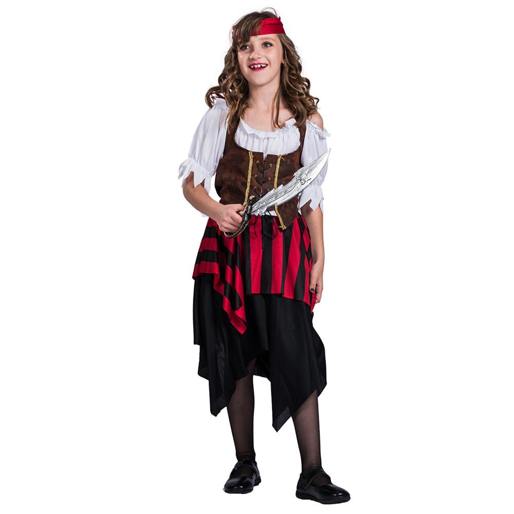 Kinder Mädchen Piraten Schönheit Freibeuter Matey Gestreiftes Kostüm Fluch der Karibik Kostüm Halloween Cosplay Party Outfit S