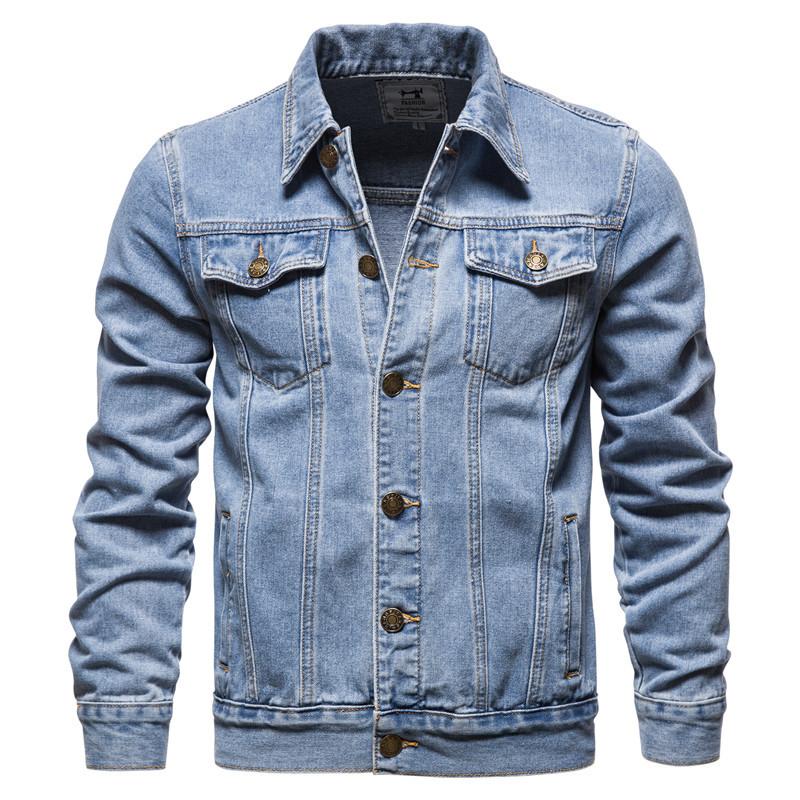 2023 neue Frühling Herbst Einfache Neue Männer Denim Jacken Lässige Mode Schlank Passt Jean Denim Jacke Patchwork Zipper Herren Kleidung L blau