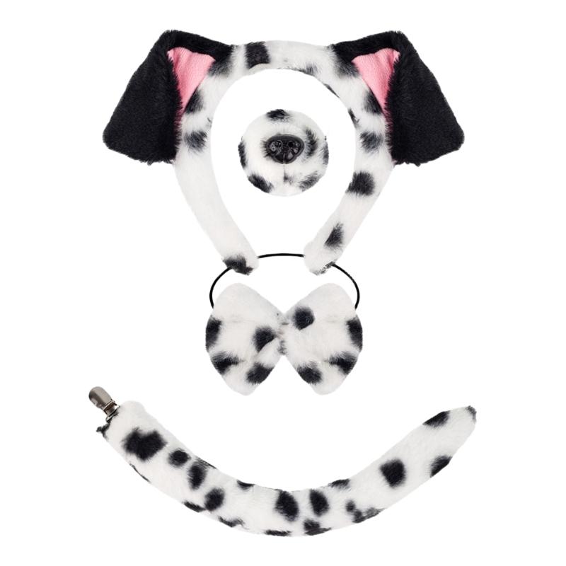 Hund Rollenspiel Kostüm Set mit Stirnband Schwanz Fliege Nase Rock Halloween Hund Kostüm Zubehör für Kinder white