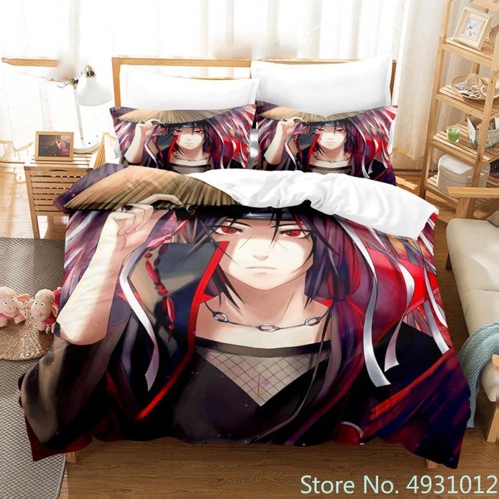 Anime Uchiha N-Naruto Uzumaki Rote Wolke Bettwäsche-Sets Haushaltsdecke Bettbezug Itachi Heimtextilien Bettanzug Kinder Kinder Geschenk US Full(200*230cm)3pcs