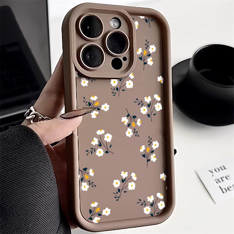 Matte Silikon-Blumen-Telefonhülle für iPhone 11 Hülle iPhone 13 15 16 12 14 Pro Max XR XS X 7 8 SE Weiche florale stoßfeste Hülle For iPhone 15 Pro gray