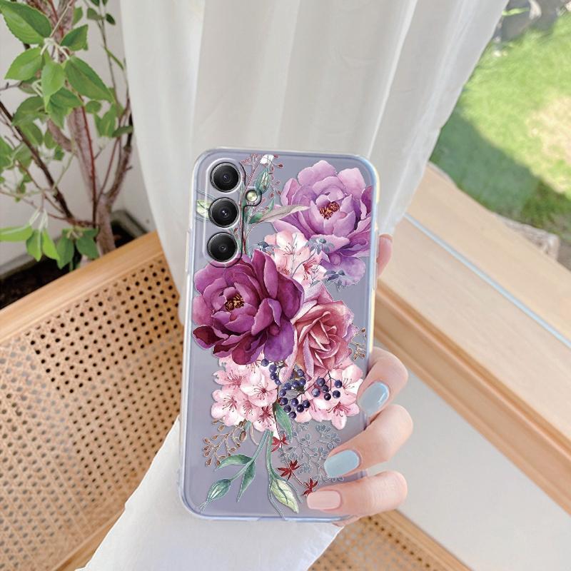 Weiche, transparente Silikon-Telefonhülle mit Sonnenblumen-Muster für Samsung Galaxy A55 A54 A34 für Samsung S24 S23 Ultra-Kamera, stoßfeste Schutzhülle Samsung Galaxy S24 Plus