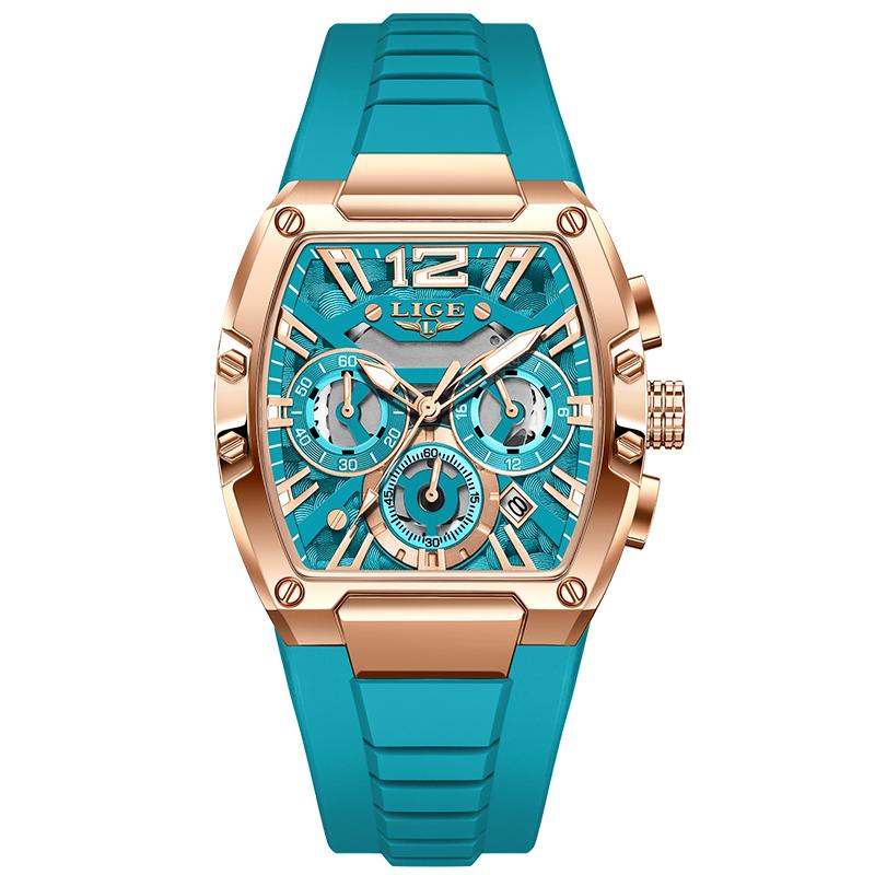 LIGE Neue Luxus Herrenuhr Mode Business Quarz Armbanduhren Leuchtend Wasserdicht Chronograph Herrenuhren gold/grün