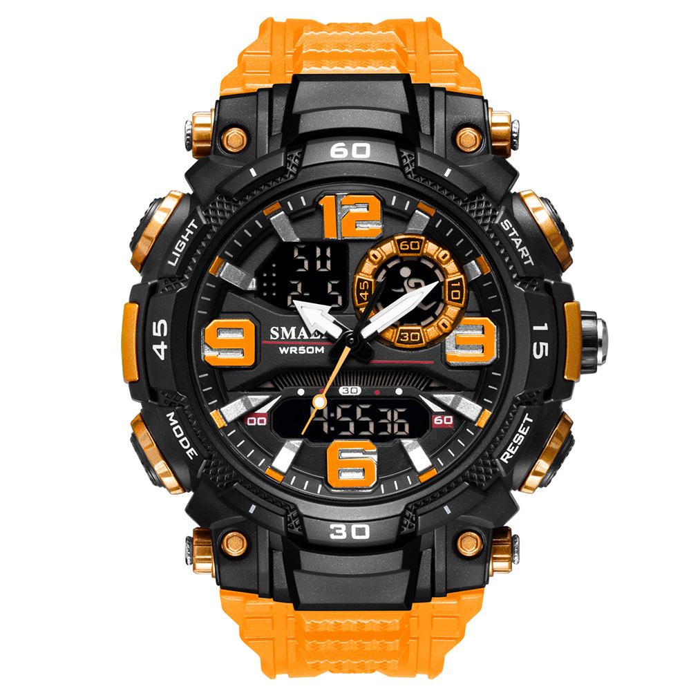 SMAEL Quarzuhr Für Männer Uhr 50M Wasserdichte Stoppuhr Dual Display LED Uhren Männliche Uhr Sport Uhren Digitale Militär armee Uhr NO Package orange