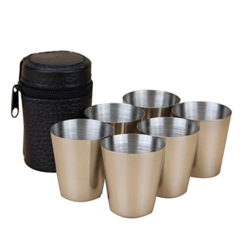 6 Stück 70 ml Edelstahl Outdoor Reise Camping Tasse Trinkbecher Bier Tee Kaffeebeutel Reiseset