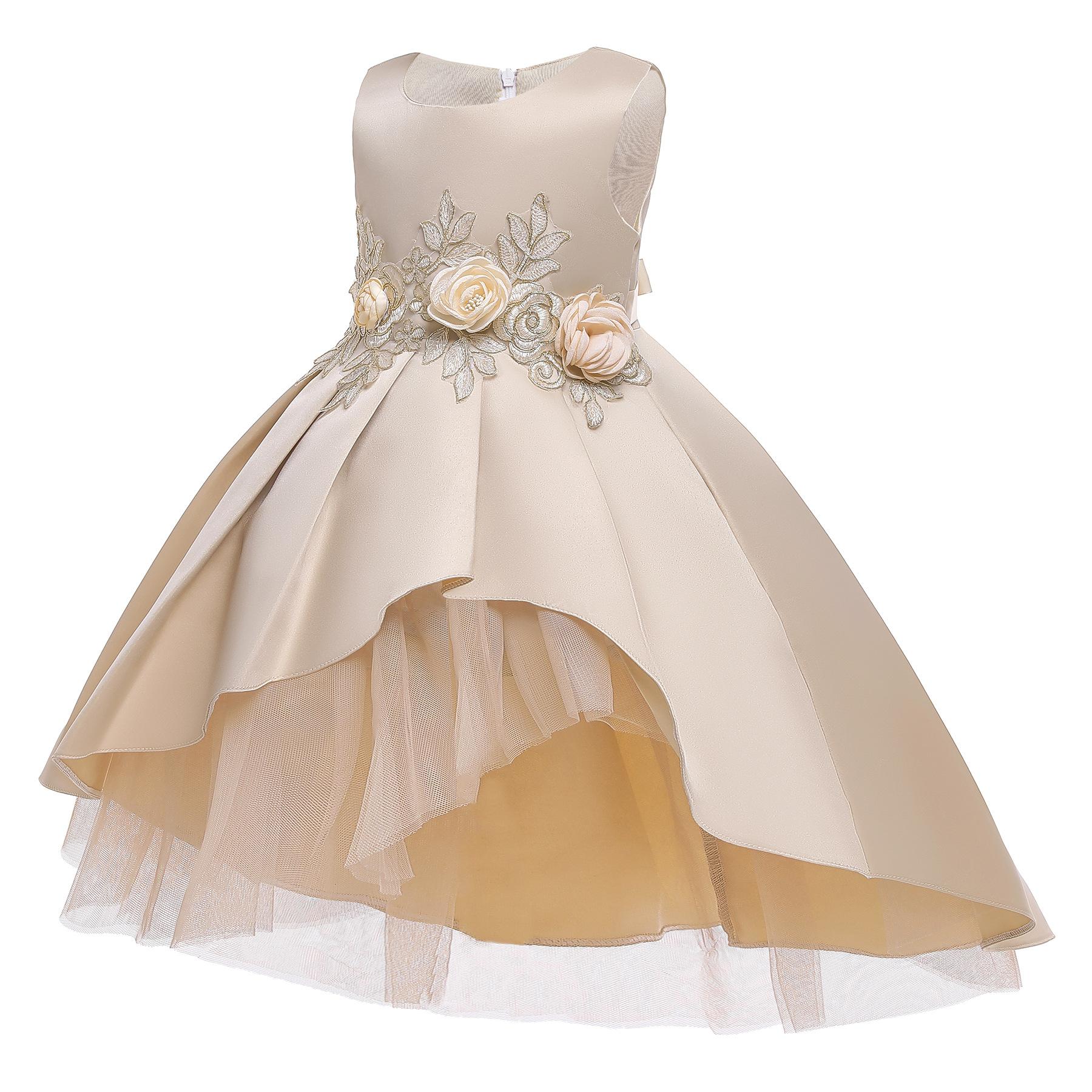 Personalisiertes Kleid, Kinderkleid, Westenkleid, Prinzessinnenkleid, rotes Mesh-Blumenmädchenkleid, Mädchen-Klavieraufführung, Fischschwanzkleid, Mädchen-Brautkleid 120 champagner