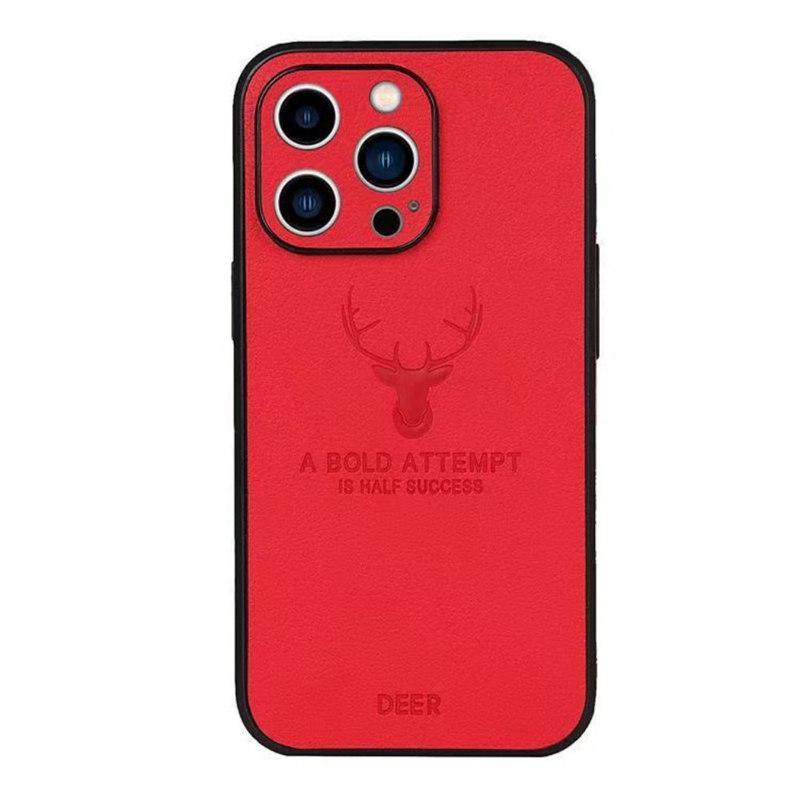 Luxus Hirsch Leder Handyhülle für iPhone 15 14 13 12 11Pro Max XS XR XS Max 7 8Plus Objektiv Glas Stoßstange stoßfeste Silikonhülle iPhone 14 Plus rot
