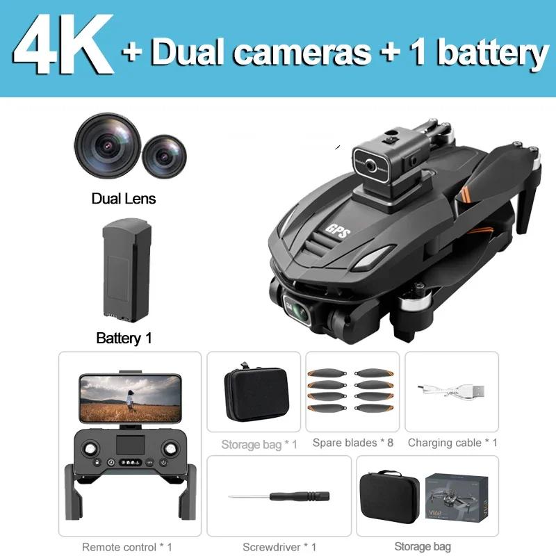 V168 GPS-Drohne Faltbarer RC-Quadcopter 8K HD Dual ESC-Kamera 5G WLAN Bürstenlos 360° Hindernisvermeidung FPV-Drohne mit Kameraspielzeug 4K 1 battery schwarz