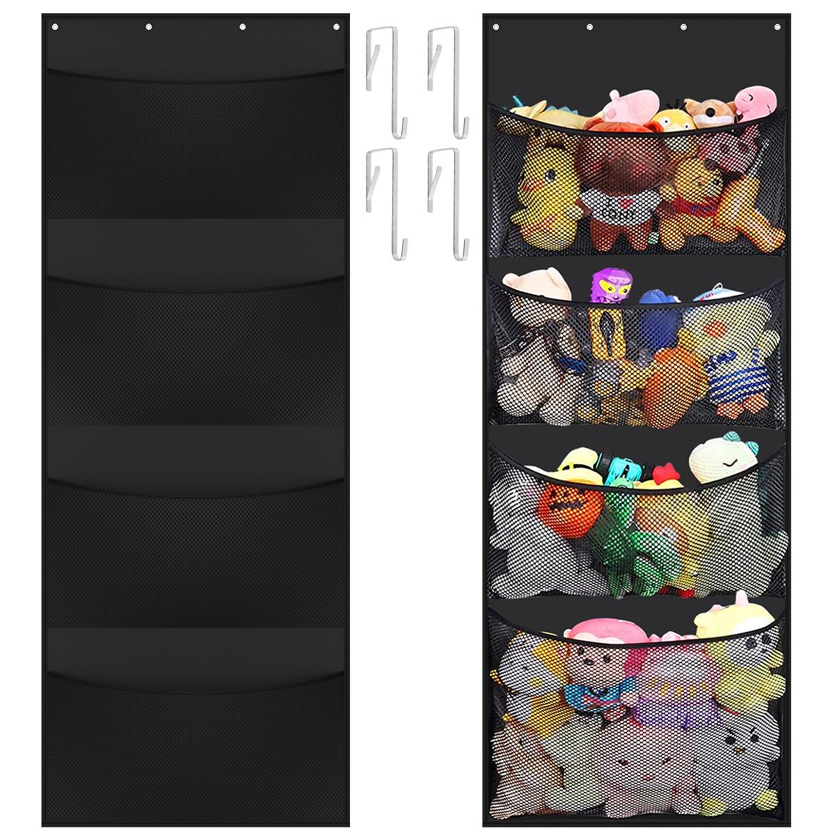 4-lagige Tür-Aufbewahrungstasche zur Aufbewahrung von Stofftieren, Aufbewahrung von Kinderspielzeug, hängende Netztasche, Organizer für Kinderpuppen und Spielzeug 165x60cm schwarz