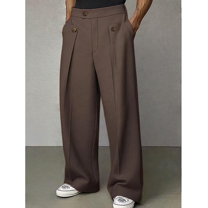 Frühling Herbst Mode Herren Freizeit Anzug Hose Mehrere Knöpfe Hohe Taille Locker Gerade Hose Frühling Business Einfarbig Hose L braun