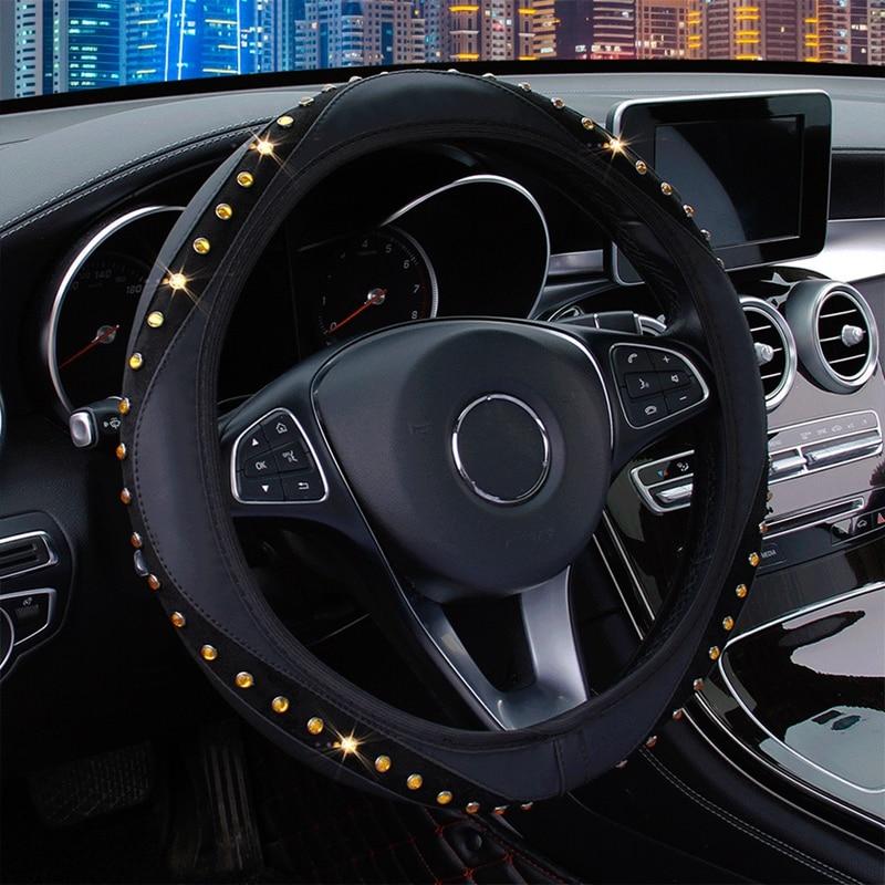 37-38 cm Universal Auto Lenkrad Abdeckung Strass Kristall Diamant Dekor Lenkrad Fall Schutz Auto Innen Styling gelb
