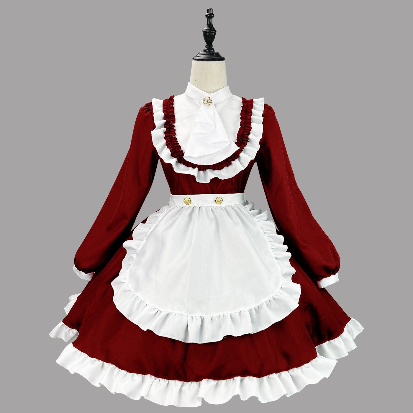 2023 frauen Maid Kleid Maid Outfit Schürze Kleid Cross-Dressing Haushälterin Kleid Japanische Uniformen Halloween Cosplay Kostüm XL rot