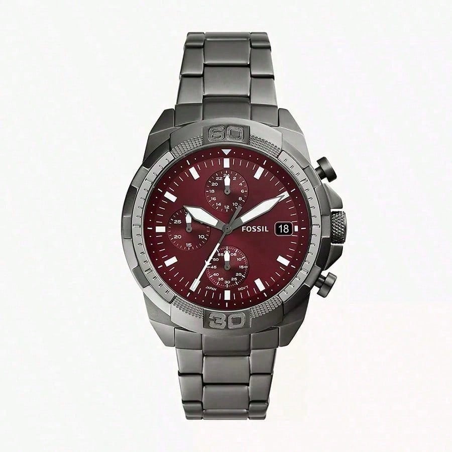 Fossil Bronson Herrenuhr mit Chronograph und Quarzwerk, rauchrotem Zifferblatt, Quarz, FS6017 rot