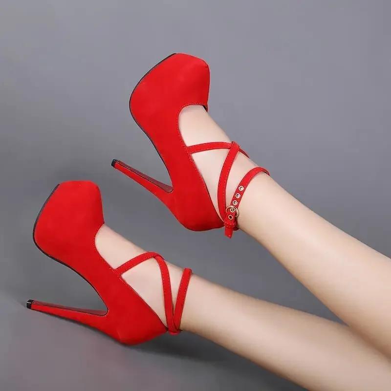 Sexy Klassische High Heels Damen Sandalen Sommerschuhe Damen Riemchen Pumps Plateauabsätze Frau Knöchelriemchen Schuhe De Mujer 40