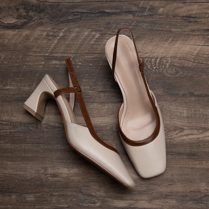 Mode Mode Eckige Zehen Dicker Absatz Damen Sandalen 2024 Sommer Neu Europäisch und Amerikanisch Hinten Leer High Heels Sandalen Schuhe für Damen 36 braun