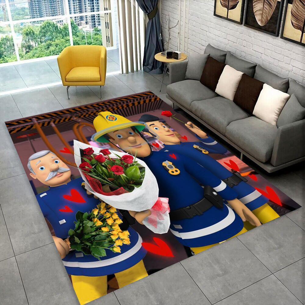3D Klassischer Feuerwehrmann Sam Kinder Cartoon Teppich für Wohnzimmer Schlafzimmer Zuhause Sofa Dekoration, Kinder Spiel Rutschfeste Fußmatte Geschenk 120x160cm( 47x62in )