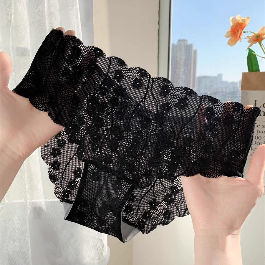 Spitze Slips für Mädchen Sexy Niedrige Taille Nahtlos Reine Begierde Süße Leichte Unterwäsche Lingerie Atmungsaktive Sommer Mädchen Slips M schwarz