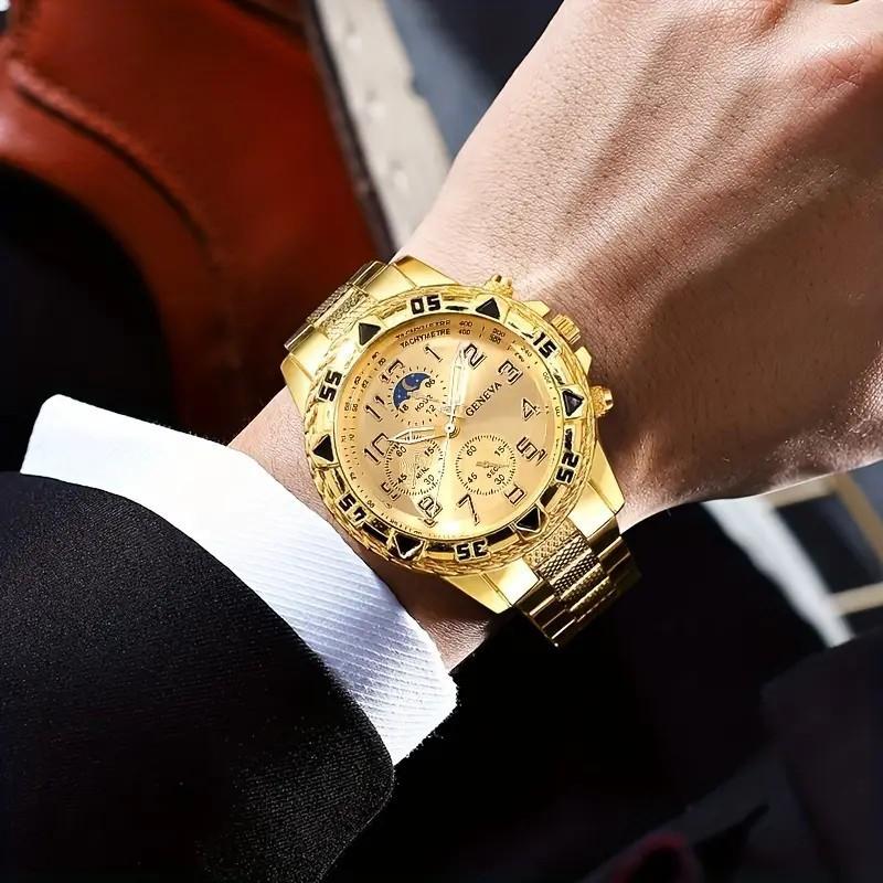 Luxus Herren Business Uhren Mode Großes Zifferblatt Quarz Armbanduhr für Herren Uhr Geschenk für Familie, Freund goldgelb