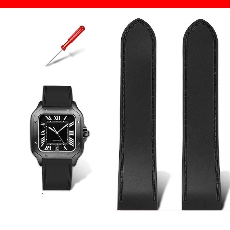 23mm 25m Für Cartier santos100 Santos Silikon-Gummi-Uhrenarmband santos 100 Metallschnalle Armband Herren Schwarz Blau Weiches Armband 25mm