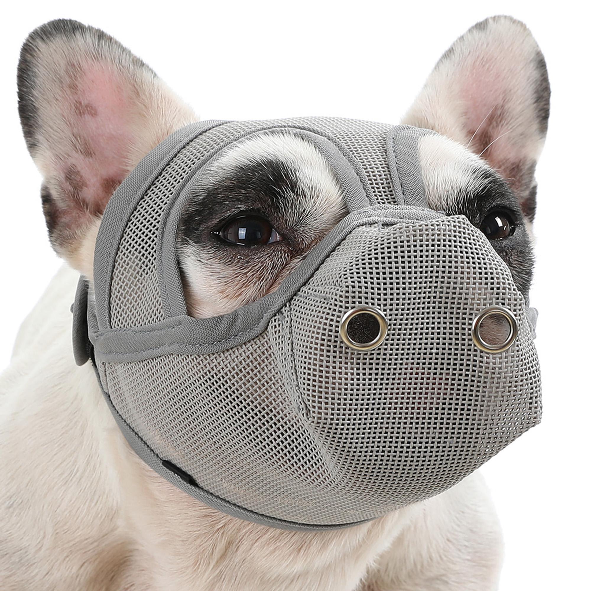 Maulkorb für Hunde, atmungsaktives Netzgewebe, für Hunde mit kurzer Schnauze, verhindert Beißen, Bellen Medium grau