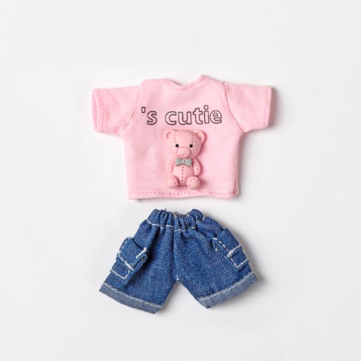 OB11 Puppenkleidung Niedliches Bären-Hasen-Set Kragen Kurzarm-Shorts Mantel für Obitsu11 GSC YMY 1/12bjd Kleidung Zubehör OB11 white