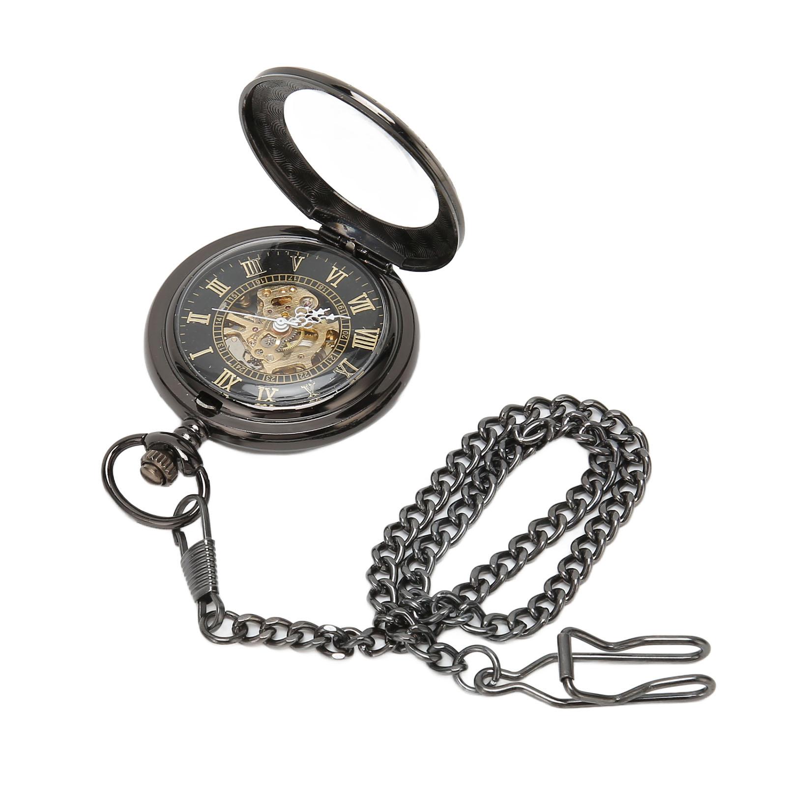 Mechanische Taschenuhr Vintage Doppelgehäuse Uhr Handaufzug Skelett Taschenuhr mit Kette