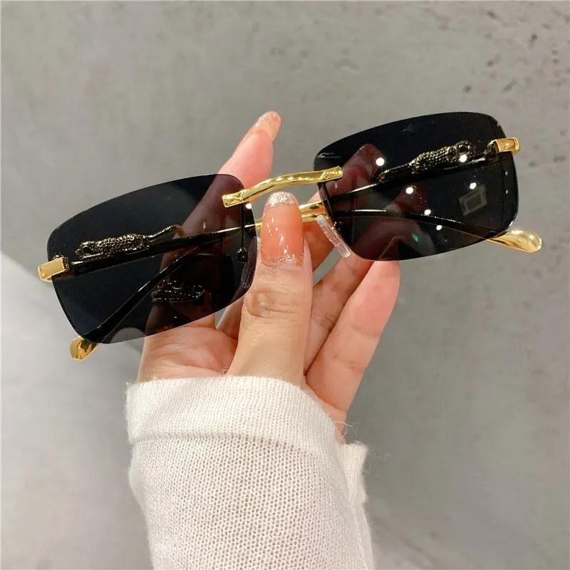 Vintage-Sonnenbrille, randlos, Cut-Edge-Sonnenbrille, modische Designer-Sonnenbrille, luxuriöse Sonnenbrille mit goldenem Leopardenrahmen, UV400 1 PCS schwarz