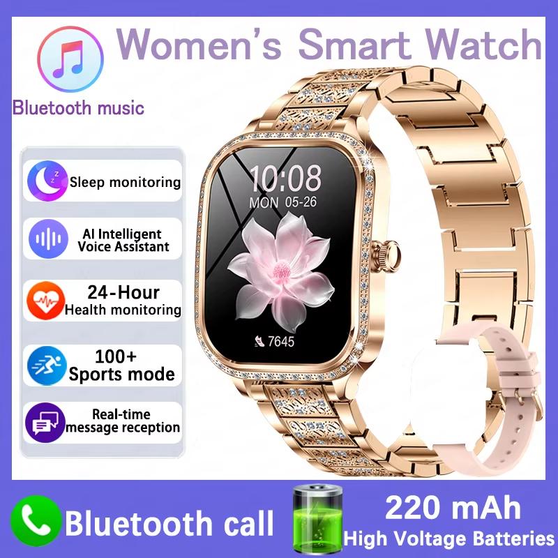 2025 Neue Damen Smartwatch Herzfrequenz Blutdruckmonitor Musikwiedergabe KI-Sprache Sport BT-Anruf Smartwatch mesh tape rosa