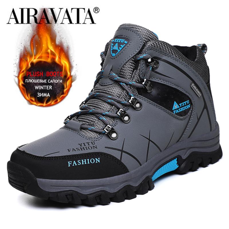 Männer Winter Stiefel Plüsch Warme Wanderschuhe Mann Outdoor Trainer Männliche Arbeitsschuhe Größe 39-47 40 grau