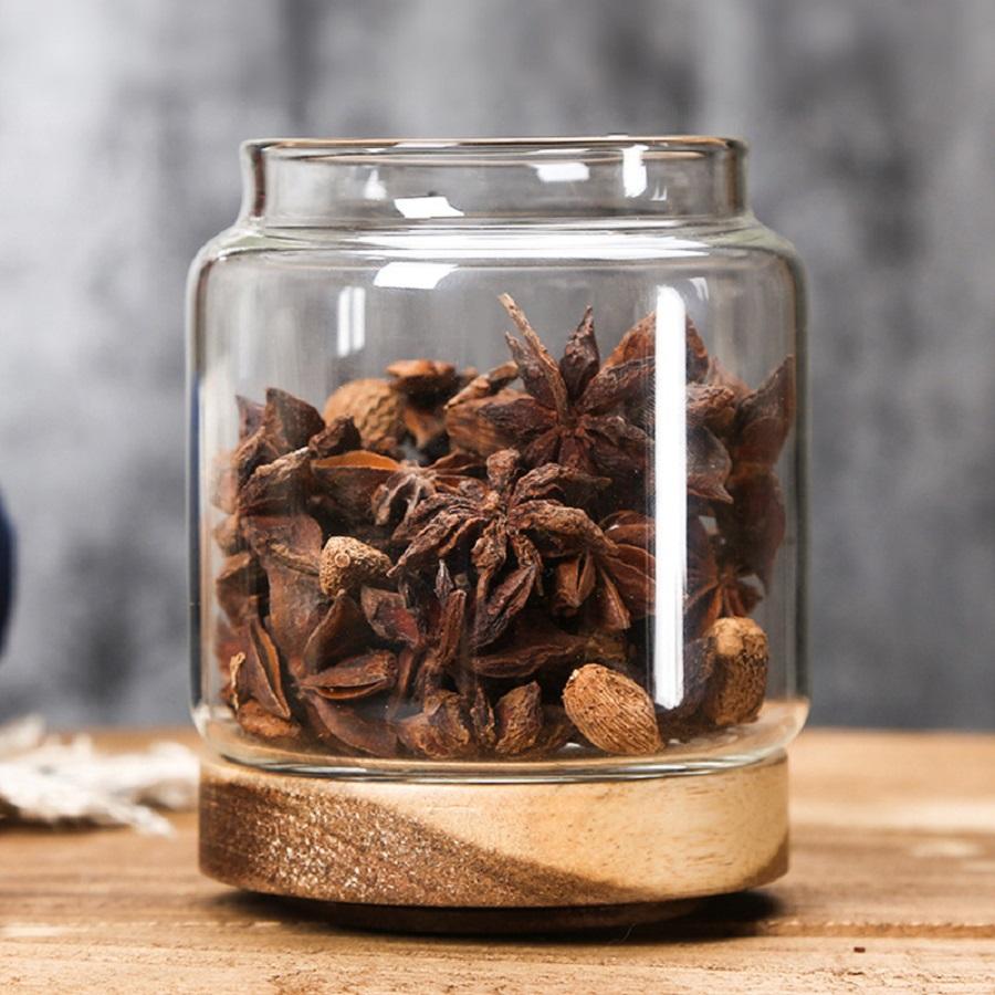 1 Stück Vorratsgläser aus Glas, Lebensmittelbehälter mit luftdichtem Bambus-Holzdeckel für Kekse, Nüsse, Kaffeebohnen, Müsli, Glaskanister black